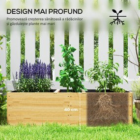 Outsunny Strat de Grădină Înălțat și Adânc cu 3 Zone de Creștere și Strat de Protecție, 140x60x40 cm, Lemn Natural | Aosom Romania