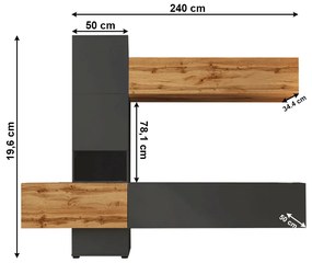 Mobilier living, gri maro lavă foarte mat/stejar wotan, BRISTOL