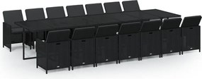 vidaXL Set mobilier de exterior cu perne, 15 piese, negru, poliratan