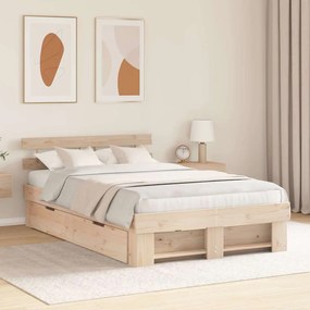 vidaXL Cadru de pat cu sertar cu headboard cu depozitare Maro 120 x 190 cm Lemn de brad solid