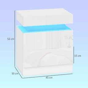 HOMCOM Set 2 Noptiere LED cu 4 Moduri, 2 Sertare, PAL, 45x35x52 cm, Alb Lucios | Aosom Romania
