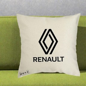Perna Personalizata cu emblema Renault, 40x40 cm, Ecru, Husa Detasabila, Perna Inclusa, BEKZ®