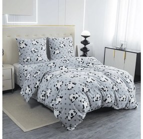 Set lenjerie microfleece + cearsaf 180x200 cm PANDA gri, pat dublu