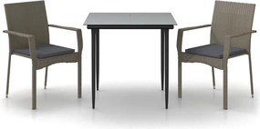 vidaXL Set mobilier de grădină cu perne, 3 piese, negru/gri, poliratan