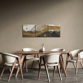 Tablou - Pene aurii (cu ceas) (90x30 cm)