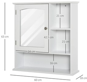 kleankin Dulap cu oglindă de perete pentru baie Dulap de depozitare pentru toaletă cu 1 ușă Niche + rafturi laterale din MDF Alb | Aosom Romania