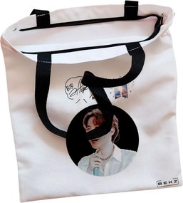 Sacosa de Panza pentru Cumparaturi, Geanta Tote, model BTS J-Hope, Cu fermoar, 38x34.5 cm, Alba, BEKZ®