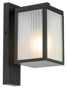 Lămpă de perete exterioară neagră cu sticlă striată IP44 - Charlois