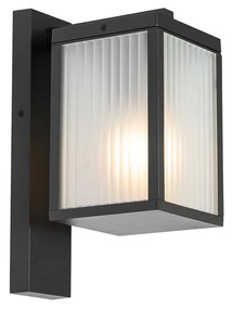 Lanterna de perete exterior neagra cu sticla striata IP44 - Charlois