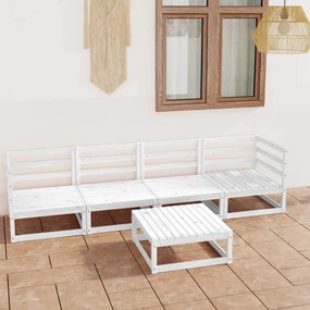 3075365 vidaXL Set mobilier de grădină, 5 piese, alb, lemn masiv de pin