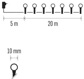 Ghirlandă luminoasă LED de Crăciun, 200 LED, 8 funcții, 20 m, IP44, lumină albă rece