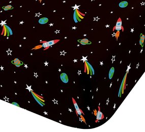 Cearceaf pentru copii negru pentru pătuț cu elastic 70x140 cm Rainbow Rockets – Catherine Lansfield