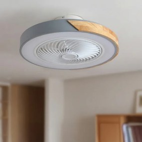 Brilagi - Corp de iluminat LED dimabil cu ventilator, 38 W, 230 V, Ø50 cm, gri/stejar + telecomandă