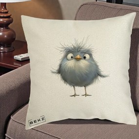 Perna Decorativa Pui Gri Pufos Zbarlit, 40x40 cm, Ecru, Husa Detasabila, Perna Inclusa, BEKZ®