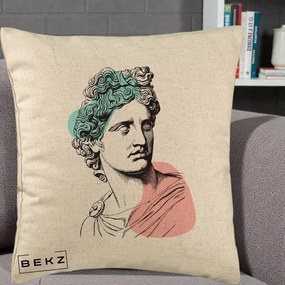 Perna Decorativa Bust Grec Vaporwave, 40x40 cm, Bej, Husa Detasabila, Perna Inclusa, BEKZ®