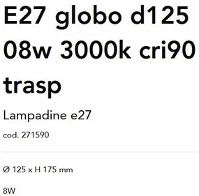 Bec LED, E27 globo d125 08w 3000k cri90 transparent