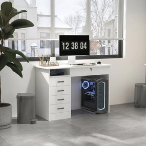HOMCOM Birou Modern cu 5 Sertare, Birou cu Sertare și Compartiment Deschis pentru Biroul de Acasă și Studiu, 110x50x76 cm, Alb | Aosom Romania