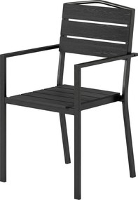 Outsunny Set 4 scaune de grădină Scaune de terasă stivuibile cu design cu lamele și cotiere 52 x 51 x 90 cm Negru | Aosom Romania