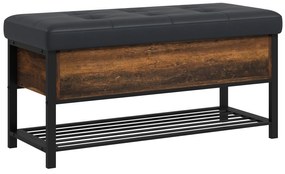 HOMCOM Bancă de Pantofi cu Capac Rabatabil, Banchetă pentru Intrare cu Compartiment Ascuns și Raft Inferior, 100x40x50 cm, Maro Rustic | Aosom Romania