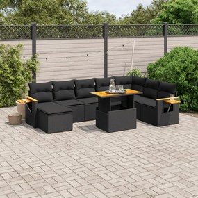 3273631 vidaXL Set mobilier de grădină cu perne, 8 piese, negru, poliratan