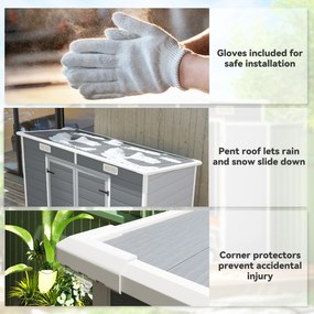 Outsunny Căsuță de Grădina pentru Unelte cu Podea, 2 Uși, Încuietoare și Acoperiș Înclinat, 238x125x183 cm, Gri | Aosom Romania