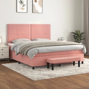 3137802 vidaXL Pat box spring cu saltea, roz, 180x200 cm, catifea