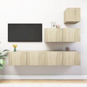 3079051 vidaXL Set dulapuri TV, 4 piese, stejar sonoma, lemn prelucrat