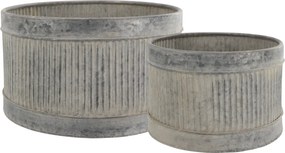 Set 2 jardiniere din zinc antichizat cu striații, H19/D32 cm