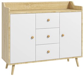 HOMCOM Comodă cu 3 Sertare și 2 Dulapuri cu Rafturi, Bufet Modern din PAL și Lemn de Pin, 90x32x80 cm, Alb | Aosom Romania