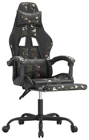 Scaun de gaming cu suport picioare, negru camuflaj, piele eco