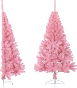 vidaXL Jumătate brad de Crăciun artificial cu suport, roz, 150 cm, PVC