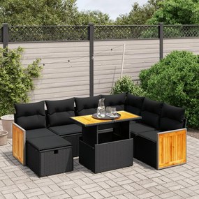 3276261 vidaXL Set mobilier de grădină cu perne, 8 piese, negru, poliratan