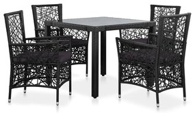vidaXL Set mobilier de exterior, 5 piese, negru, poliratan