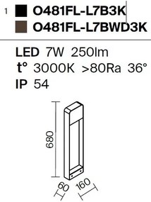 Stalp LED design modern IP54 Porte H-68cm lemn inchis