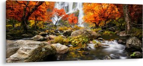 Tablou - Cascade în peisaj de toamnă, portocaliu (120x50 cm)