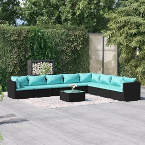 3101777 vidaXL Set mobilier de grădină cu perne, 9 piese, negru, poliratan