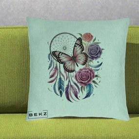 Perna Personalizata Prinzator de Vise cu Fluture si Trandafiri, 40x40 cm, Verde Menta, Husa Detasabila, Perna Inclusa, BEKZ®