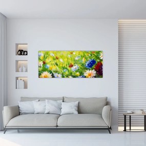 Tablou - Pictură în ulei, pajiște înflorită (120x50 cm)