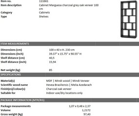 Raft din lemn design LUX Marguesa gri carbune 111661 HZ