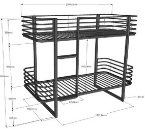 Pat pentru copii negru supraetajat din metal cu somieră 90x200 cm Oscar – Vipack