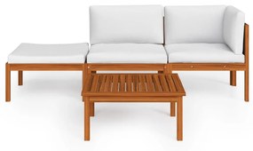 3057904 vidaXL Set mobilier grădină cu perne crem, 4 piese, lemn masiv acacia