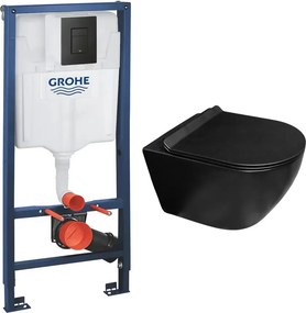 Set rezervor incastrat Grohe Solido 3 in 1 cu clapeta neagra Even plus vas WC suspendat Rune Ivaldi Grande cu capac softclose