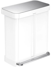 Coș de gunoi cu pedală Simplehuman pentru sortareadeșeurilor 58 l, alb