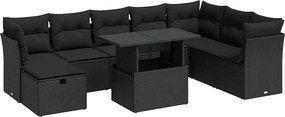 vidaXL Set mobilier de grădină cu perne, 9 piese, negru, poliratan