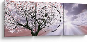 Tablou cu pomul roșu (cu ceas) (90x30 cm)
