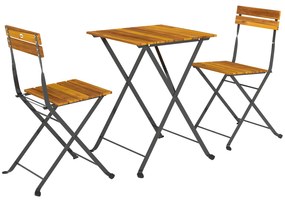 Outsunny Set bistrou de grădină 3 piese cu 2 scaune și masă de cafea din lemn de acacia și oțel efect lemn natural | Aosom Romania