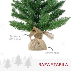 Mini Brad de Craciun Artificial 45cm, brad verde cu 50 Ramuri, baza din iuta, decoratiune de Craciun PVC HOMCOM | Aosom RO