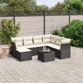 3263222 vidaXL Set mobilier de grădină cu perne, 8 piese, negru, poliratan