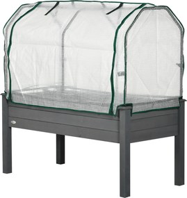 Outsunny Pat de Grădină Înălțat cu Acoperiș din PE, Jardinieră din Lemn pentru Exterior cu 4 Orificii de Drenaj, pentru Flori și Legume, pentru Grădină, Balcon, 121x55x117 cm, Gri Închis | Aosom Romania