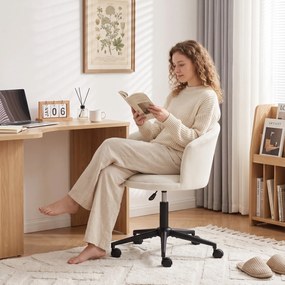 HOMCOM Scaun de birou rotativ din chenille, înălțime reglabilă, pentru machiaj, studio sau dormitor, crem | Aosom Romania